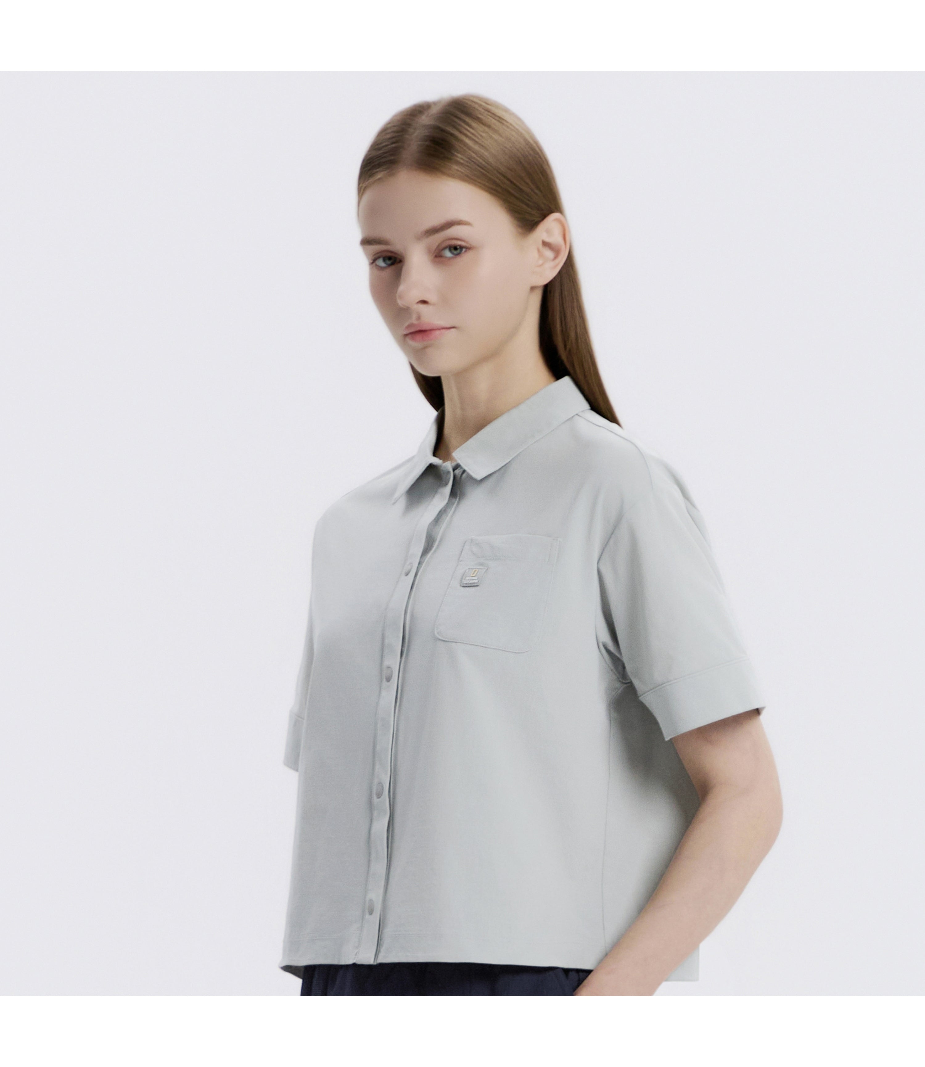 Women's Frozen Air Semi-Overfit Short Sleeve Shirt<br>LIGHT KHAKI