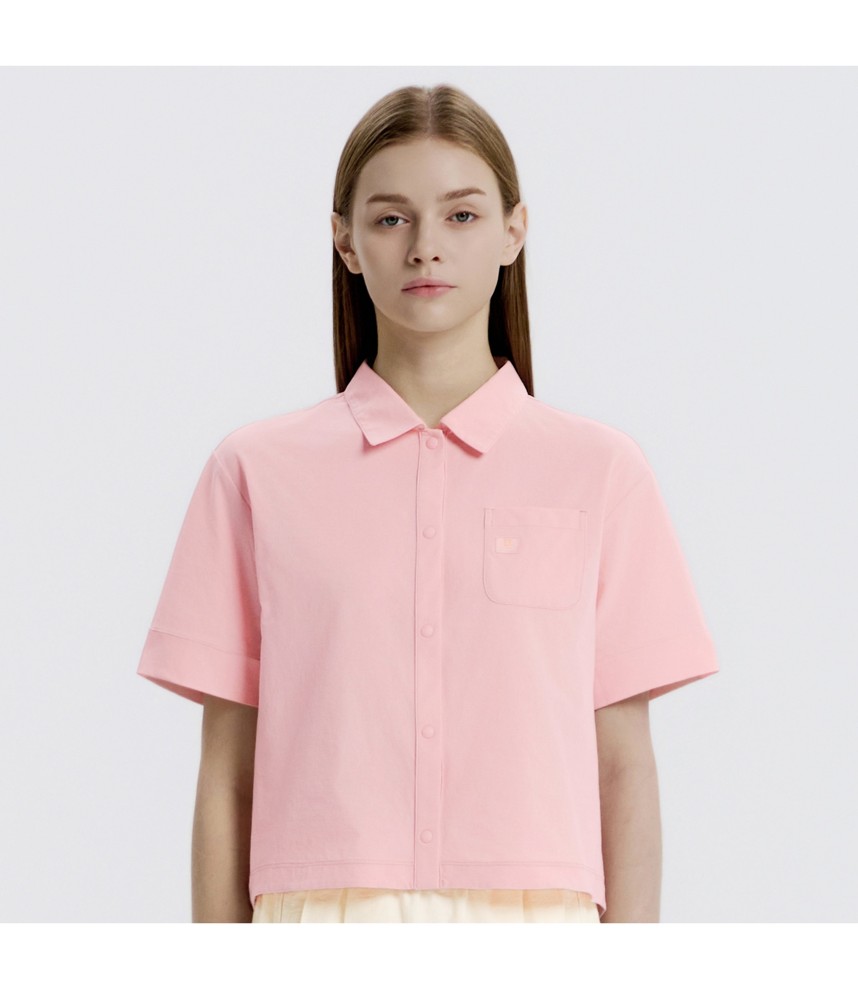 Women's Frozen Air Semi-Overfit Short Sleeve Shirt<br>SILVER PINK