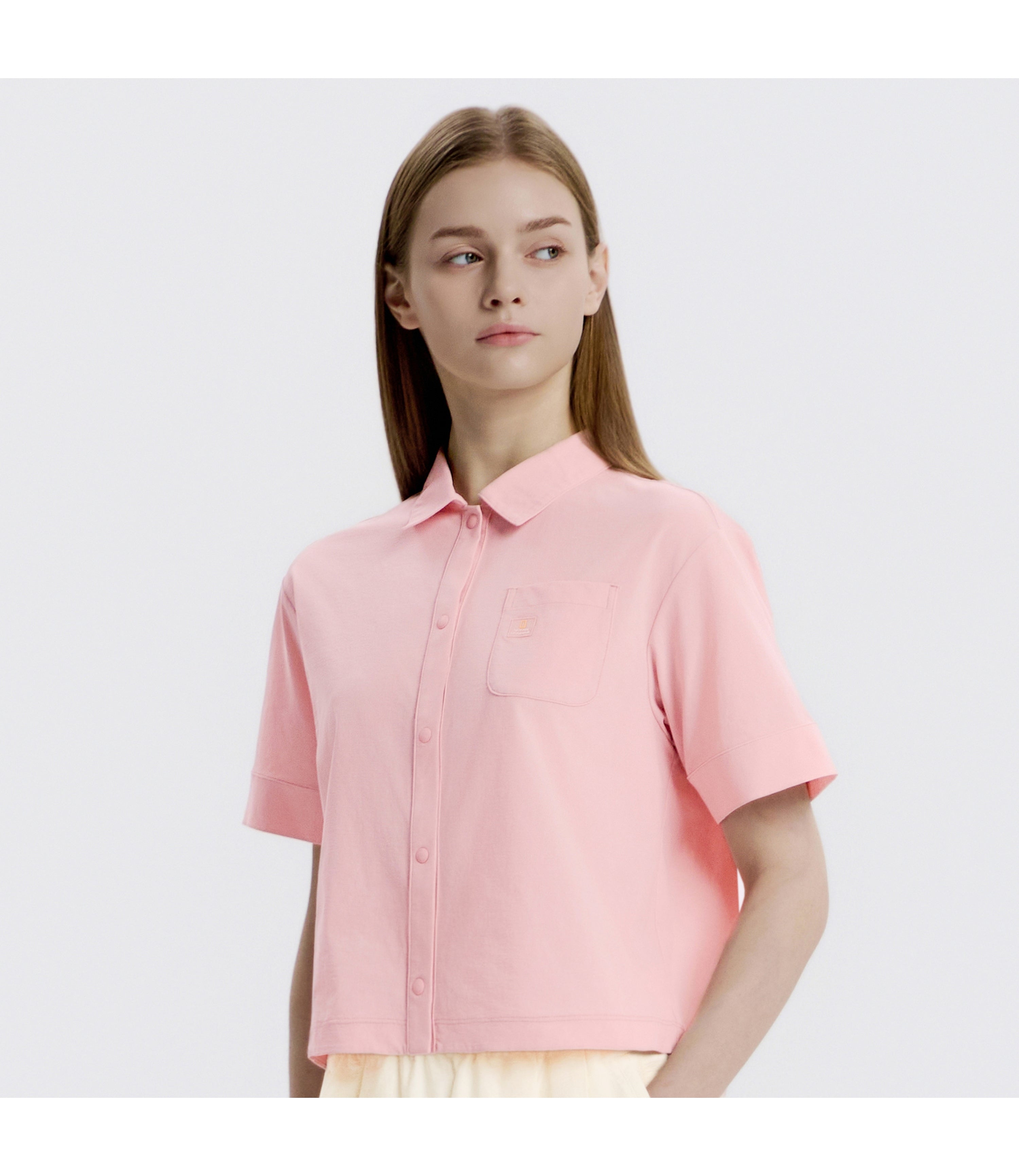 Women's Frozen Air Semi-Overfit Short Sleeve Shirt<br>SILVER PINK