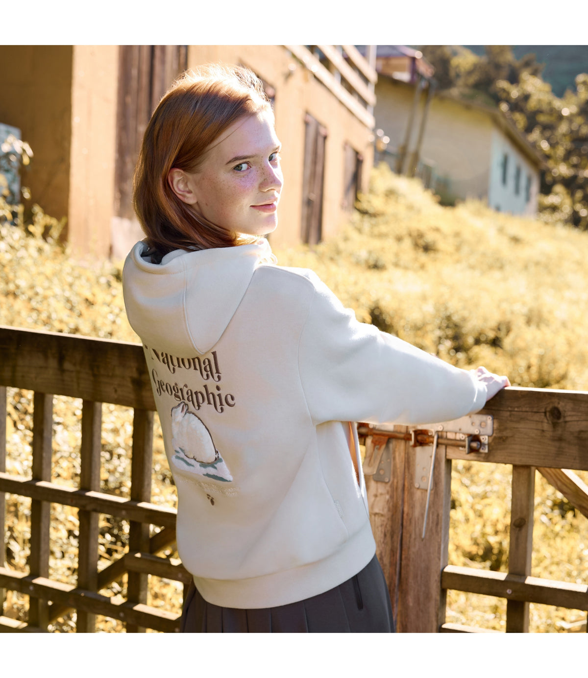 Women's Denim-Like Full Zip-Up Hoodie<br>SILVER BIRCH