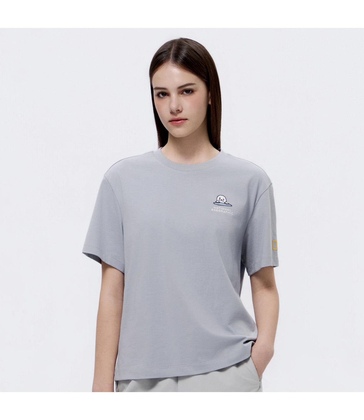 Women's Animal Graphic Point Short Sleeve T-Shirt<br>STONE BLUE
