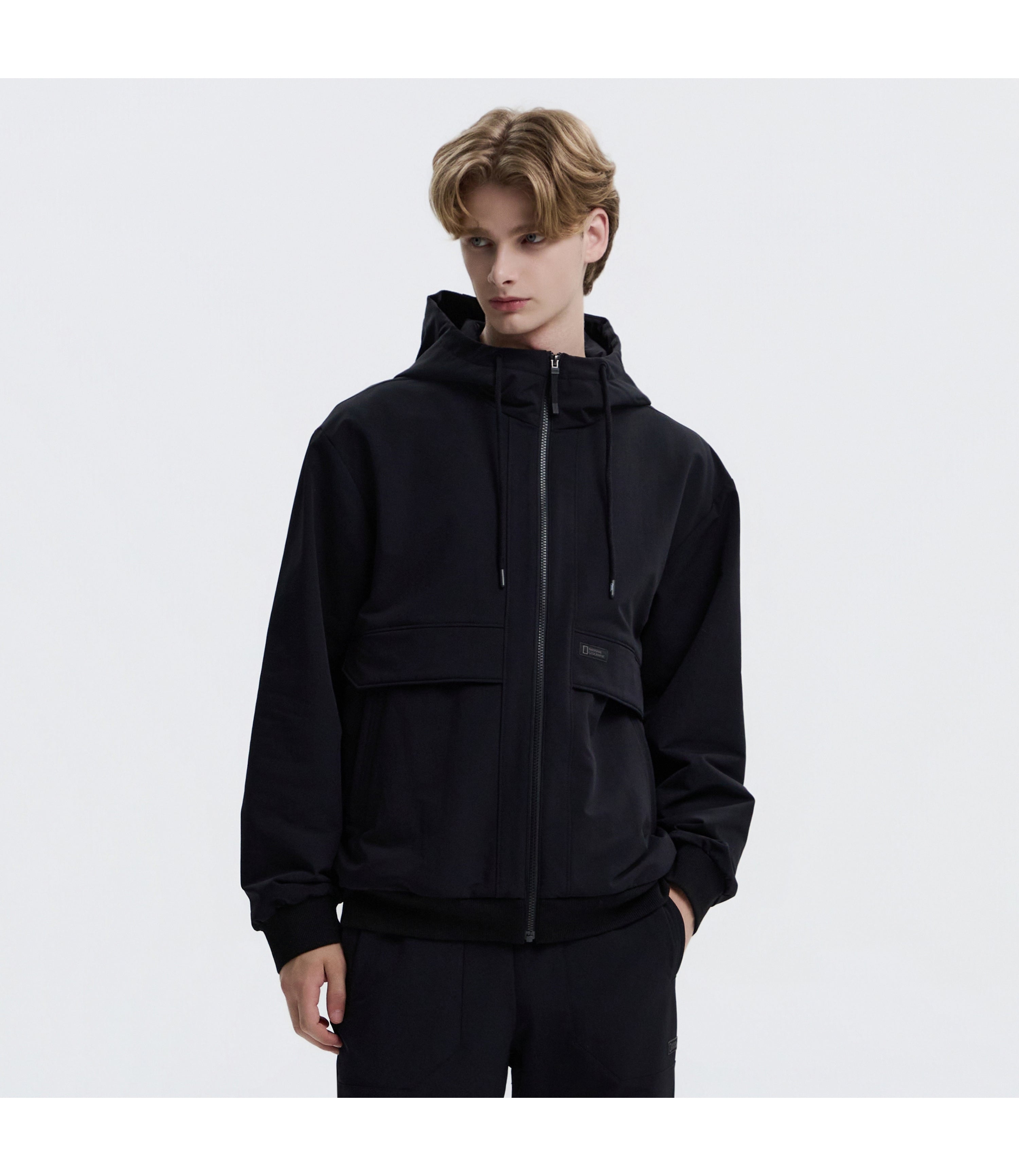 Unisex ARCHELON Double Warm Woven Zip-Up Hoodie<br>BLACK