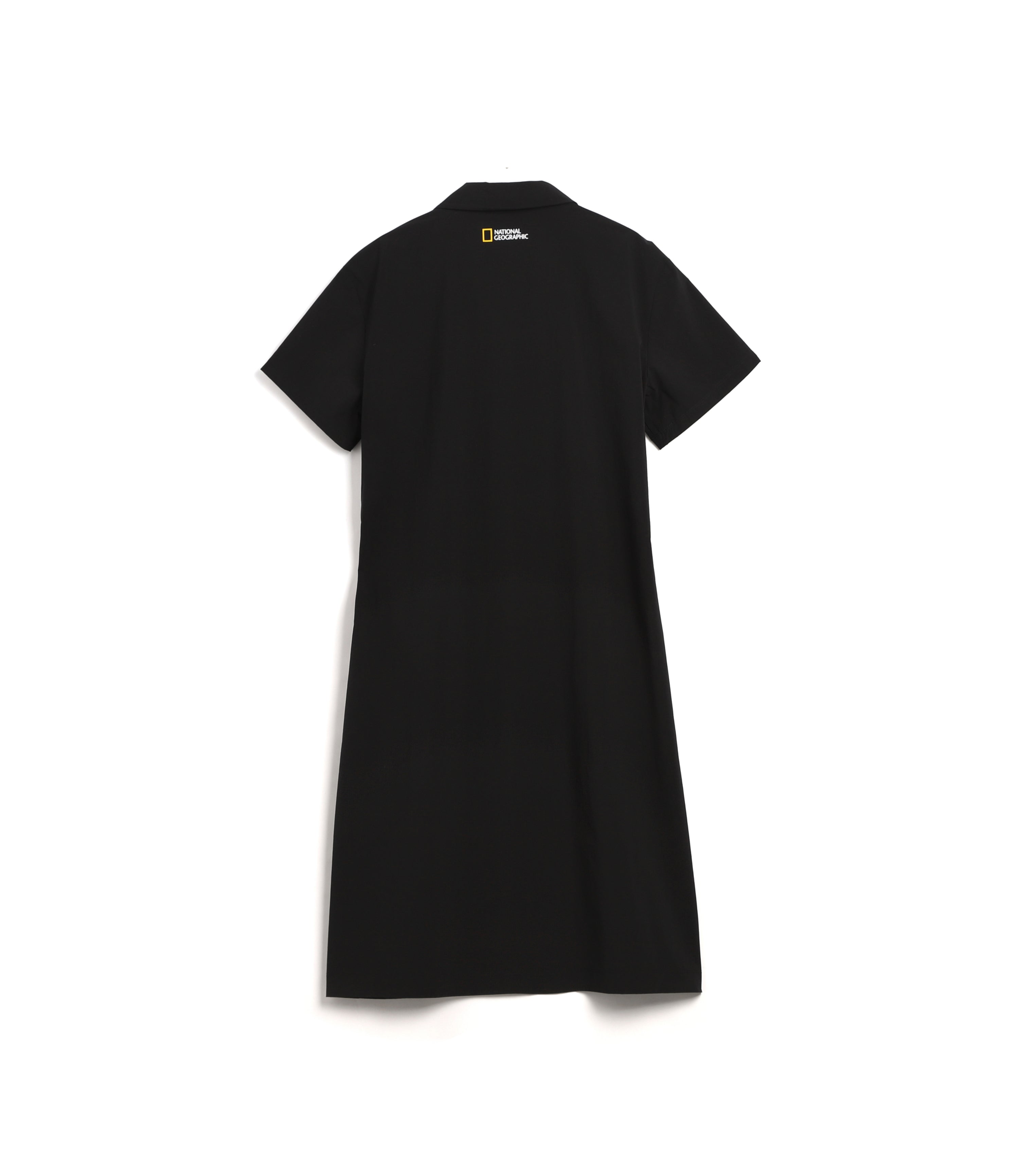 Women's ADELIE Lightweight Woven Stretch Collar Dress<br>CARBON BLACK