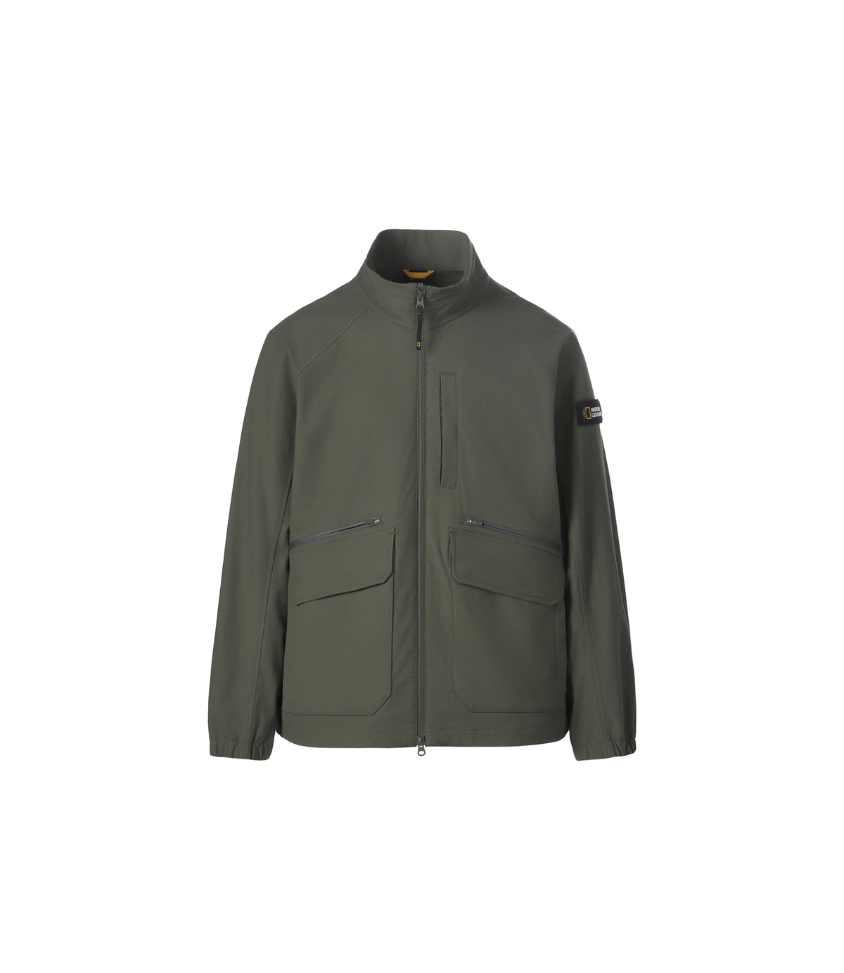 Unisex Cotton-Touch Woven Stretch Semi-Overfit Stand-Neck Jacket<br>OLIVE GREEN