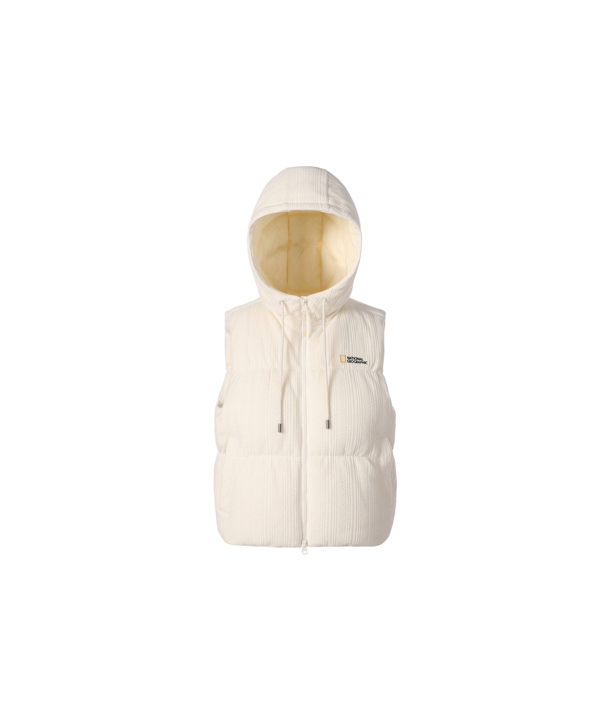 Women's Knit-Like Hooded Duck Down Vest<br>IVORY