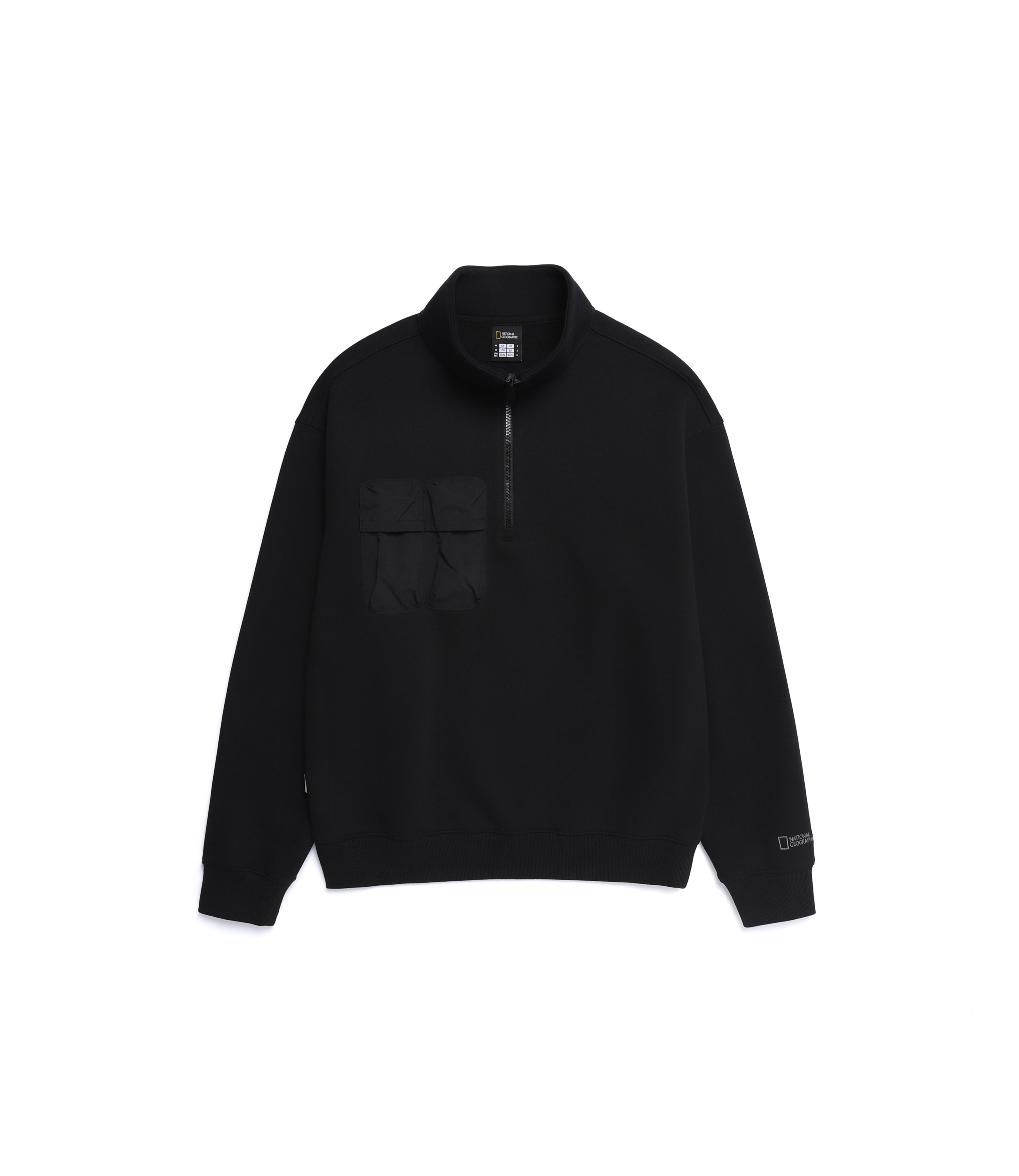 Unisex NRN Three Dimentional Pocket Half Zip-Up Tee<br>BLACK