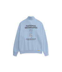 Unisex LONTRA Graphic Semi-Over Fit Half Zip-Up Sweatshirt<br>G/BLUE