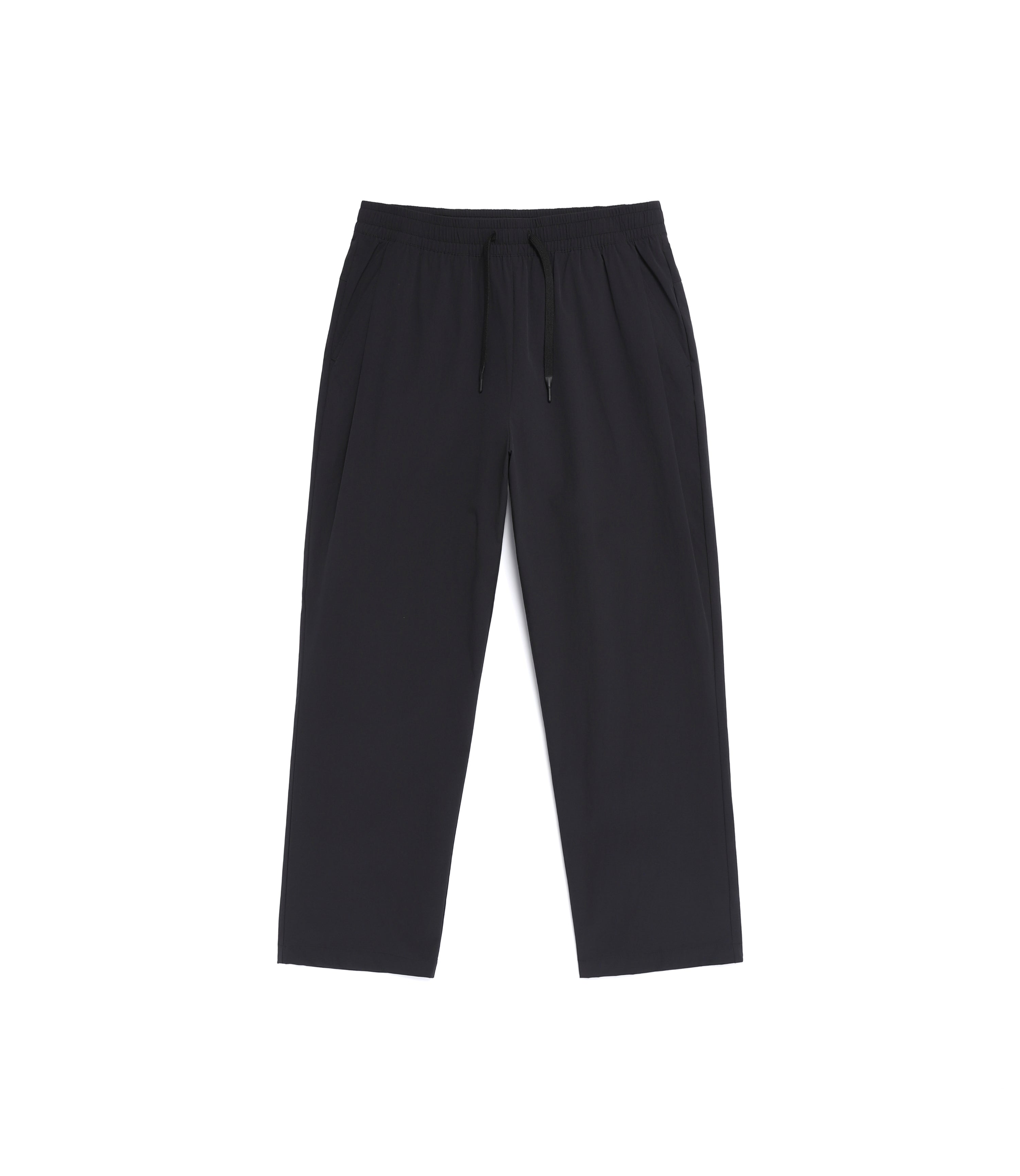 Unisex ADELIE Stretch One Tuck Semi-Loose Fit Straight Pants<br>BLACK