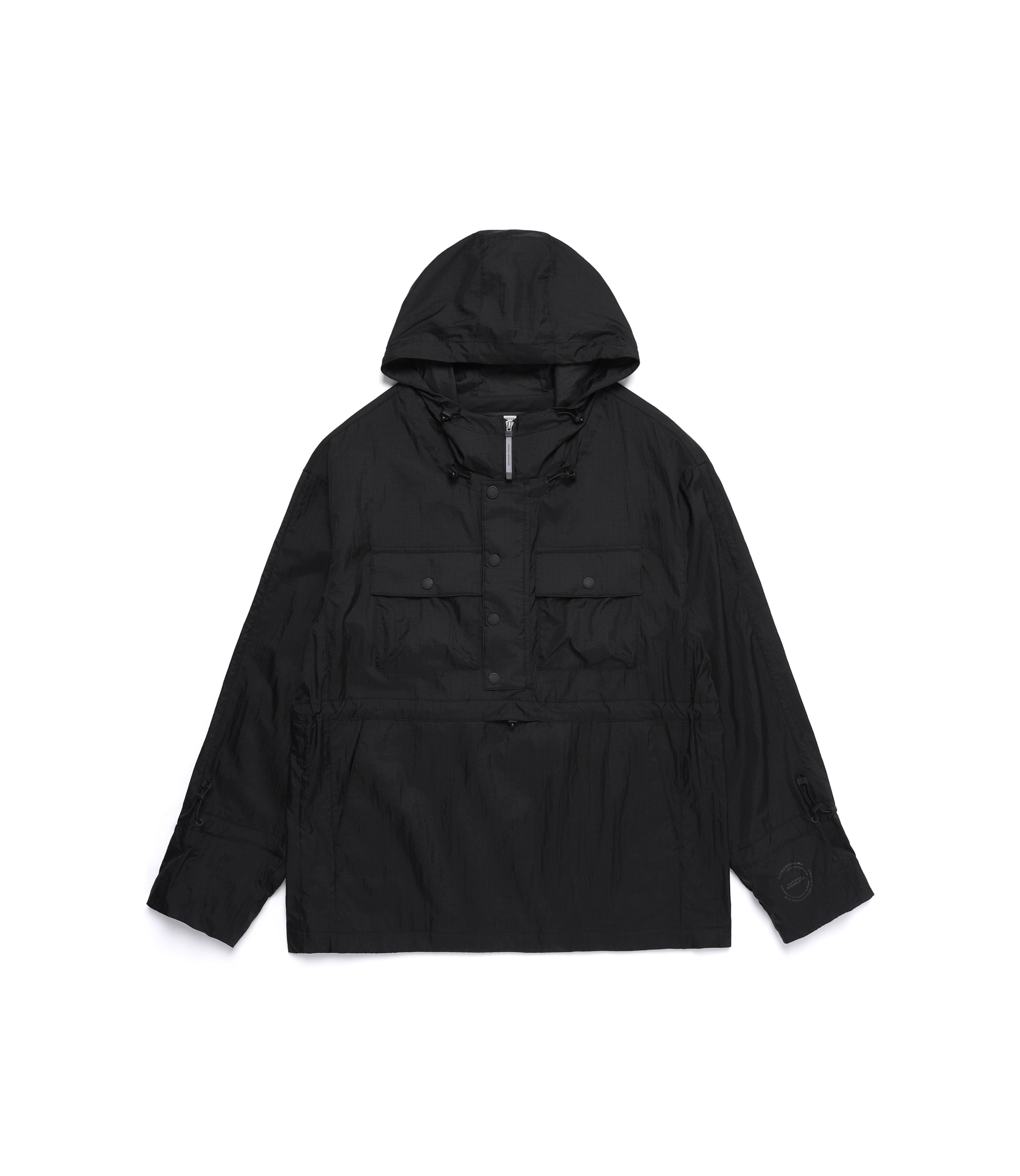 Unisex NRN Out Pocket Shirring Hoodie Anorak<br>CARBON BLACK