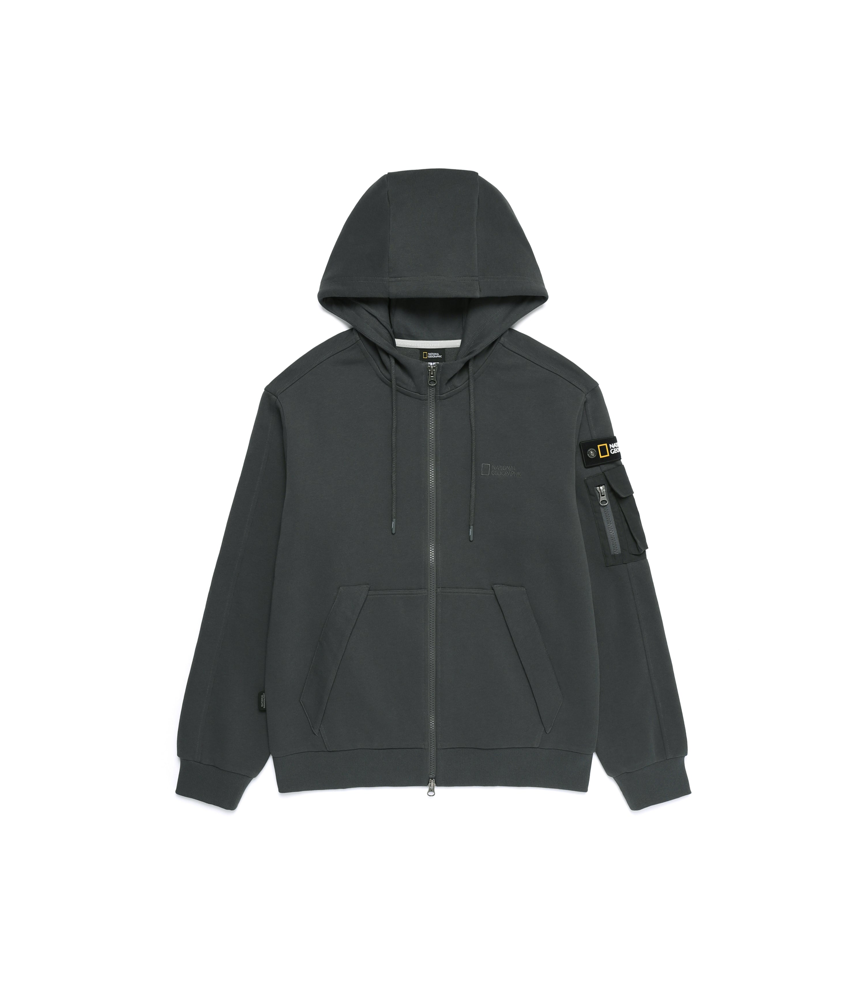 Unisex SOULION Sleeve Pocket Full Zip-Up Hoodie<br>GREY
