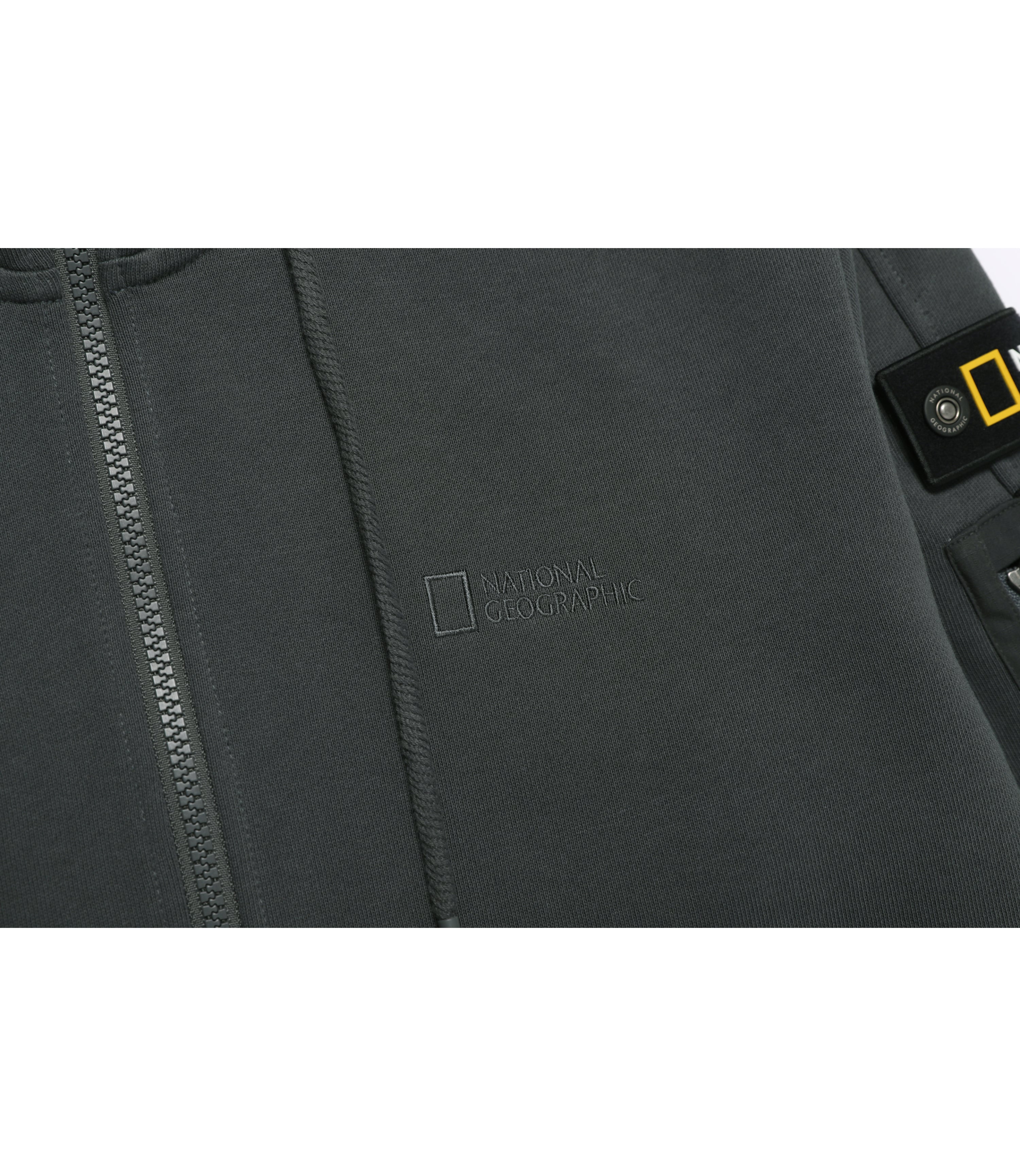 Unisex SOULION Sleeve Pocket Full Zip-Up Hoodie<br>GREY