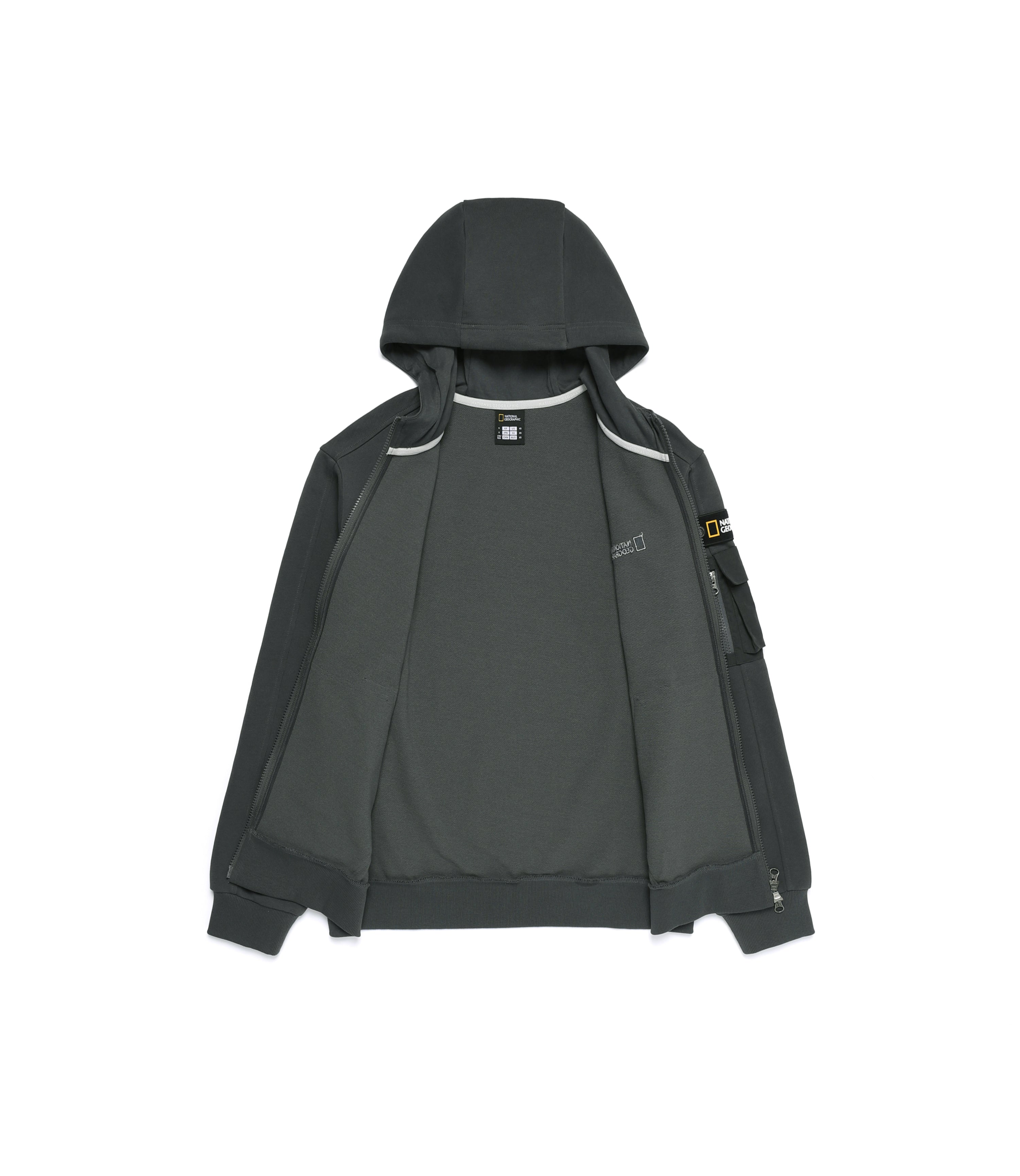 Unisex SOULION Sleeve Pocket Full Zip-Up Hoodie<br>GREY