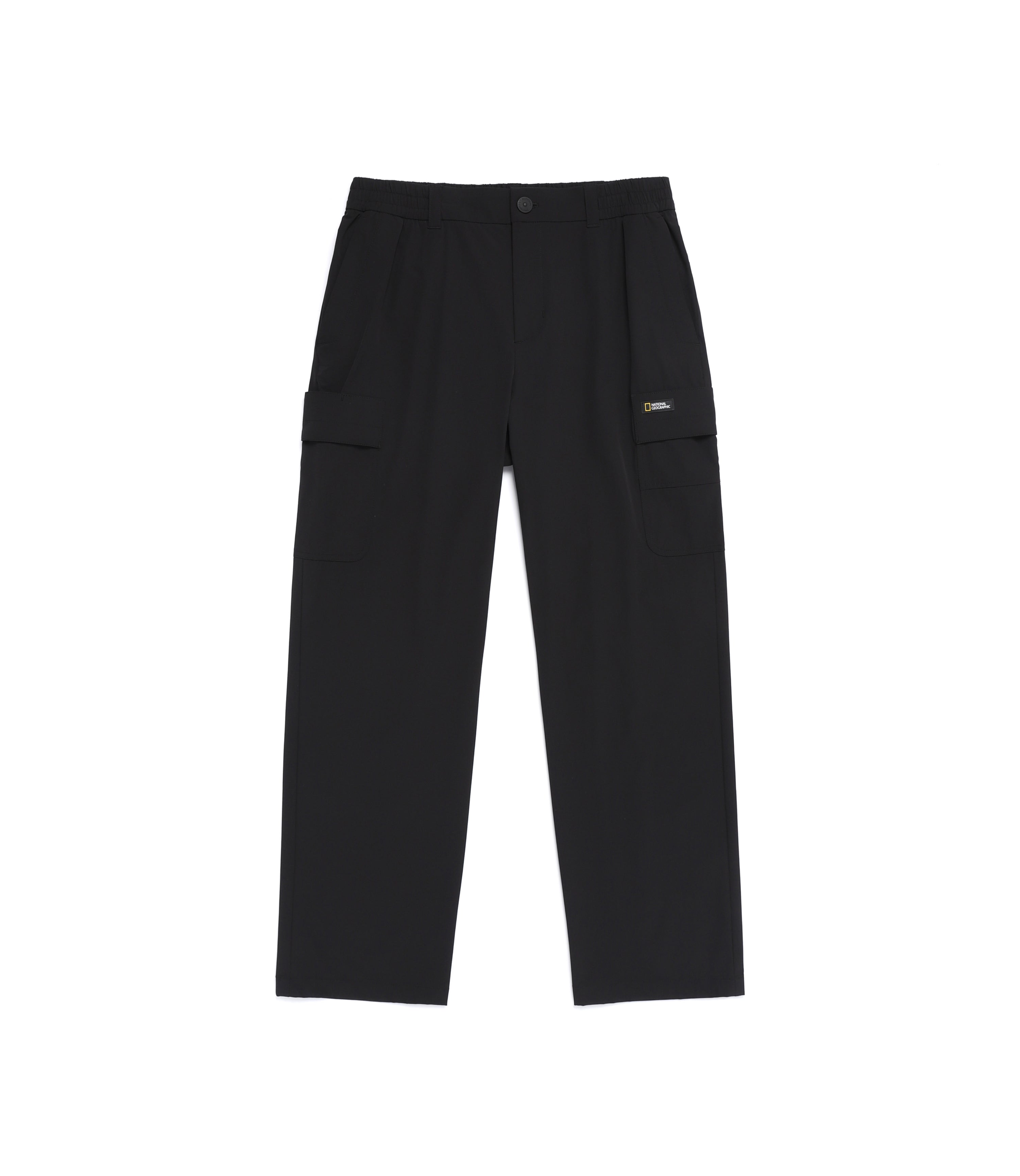Men's CROW Semi-Loose Fit Straight Cargo Pants<br>BLACK