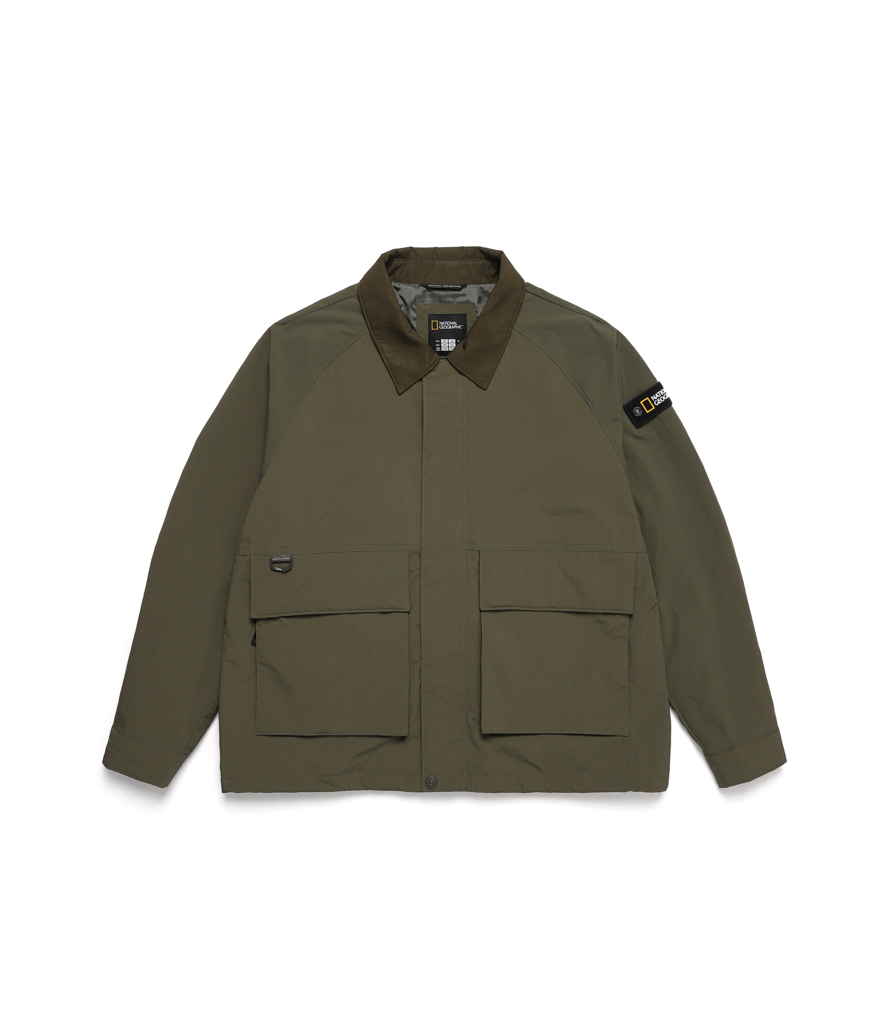 Men's Colored Collar Out-Pocket Wind Jacket<br>KHAKI