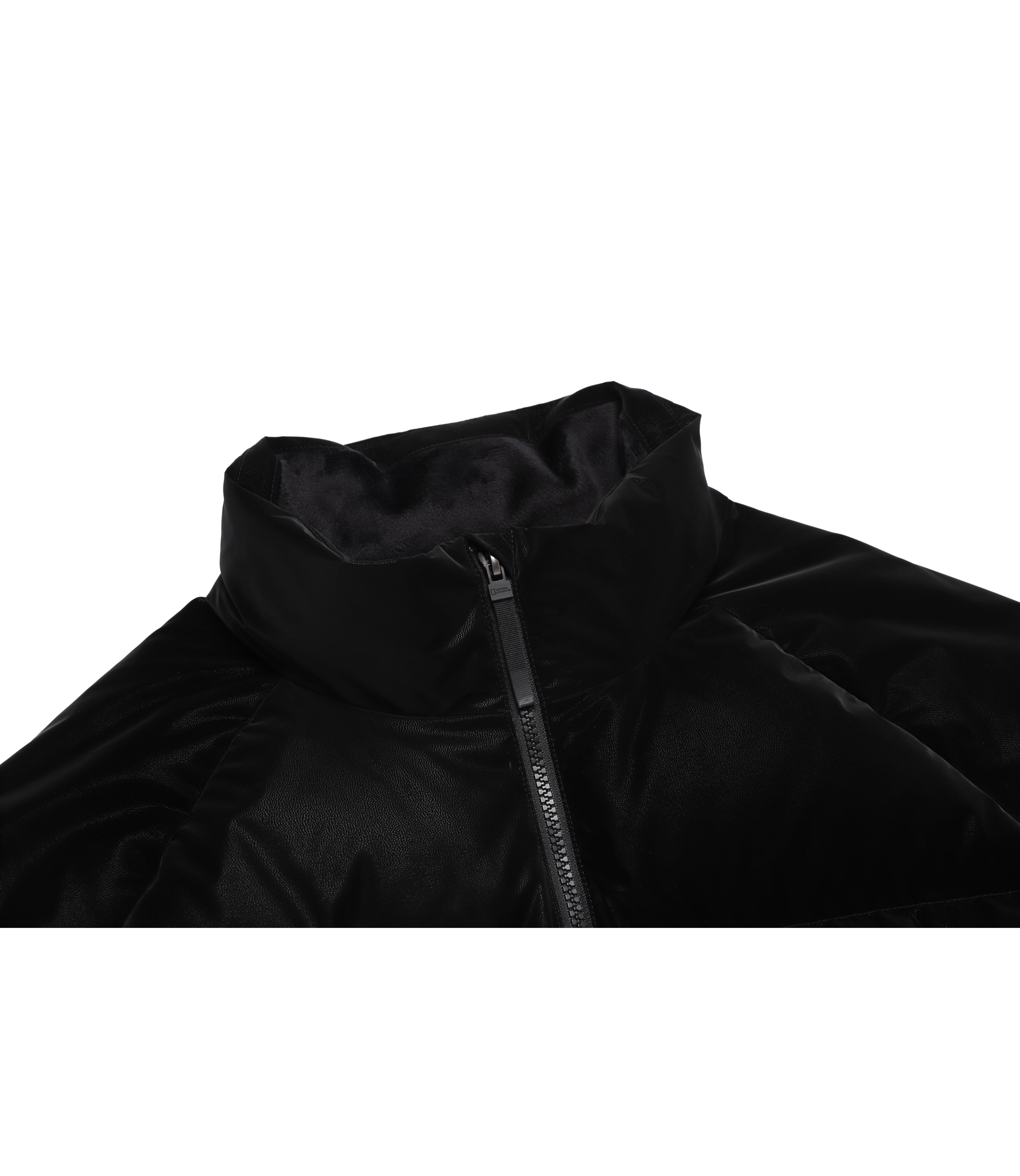 Women's Leather-Like High-Neck Duck Down Jumper<br>BLACK