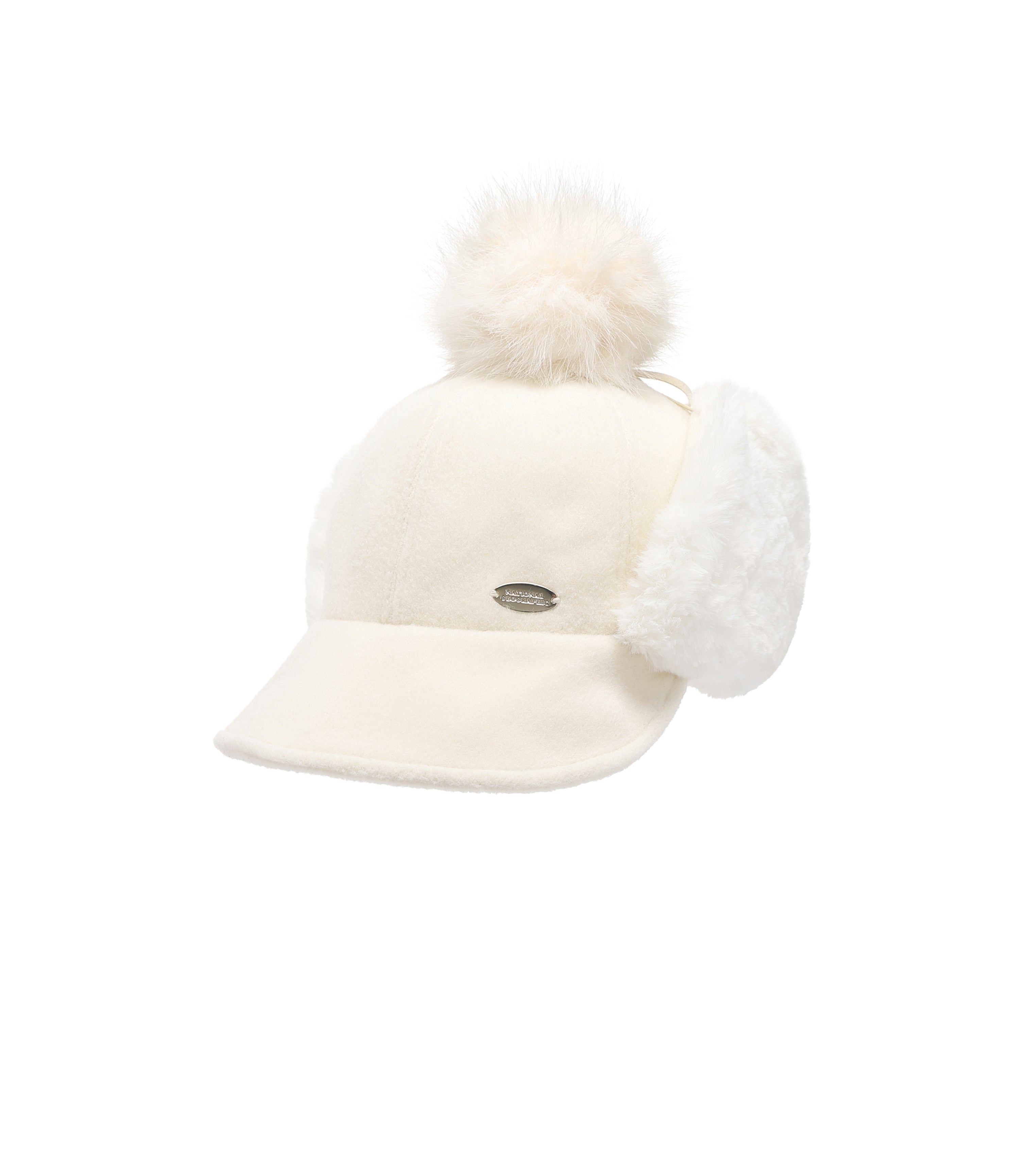 Wool Earflap Pompom Cap<br>IVORY