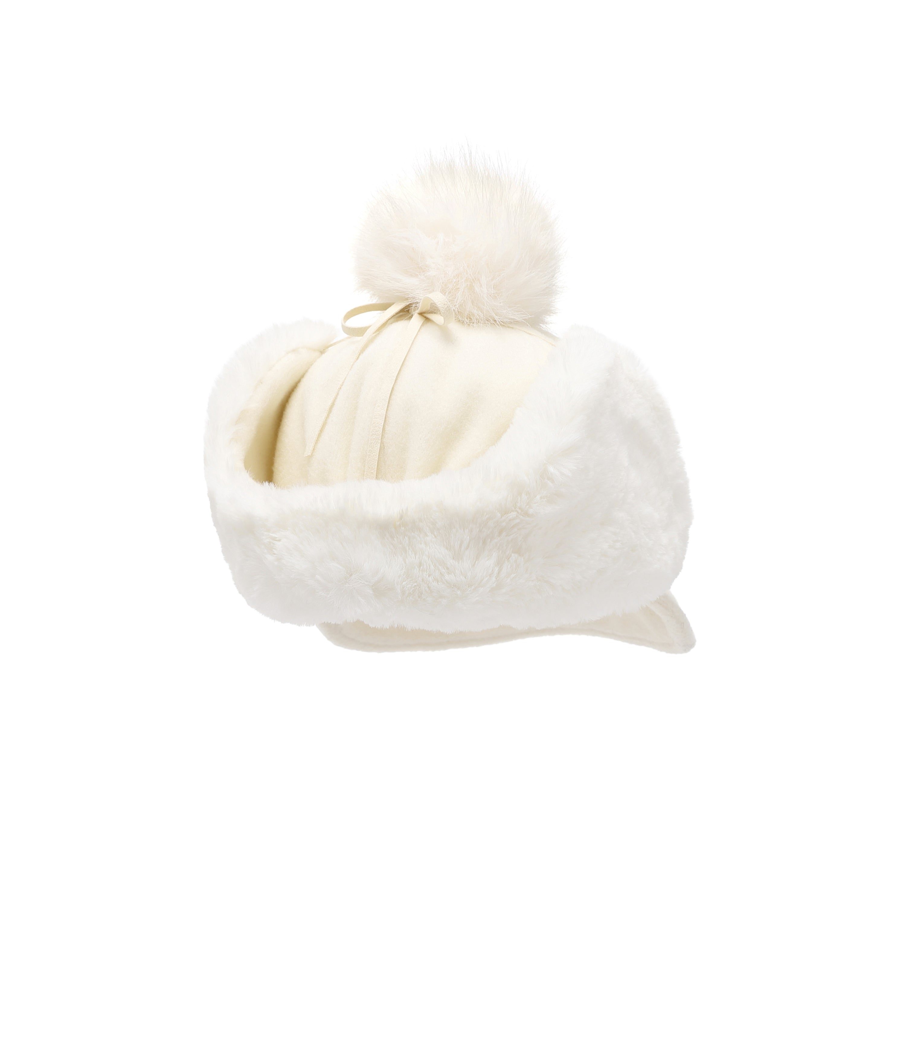 Wool Earflap Pompom Cap<br>IVORY