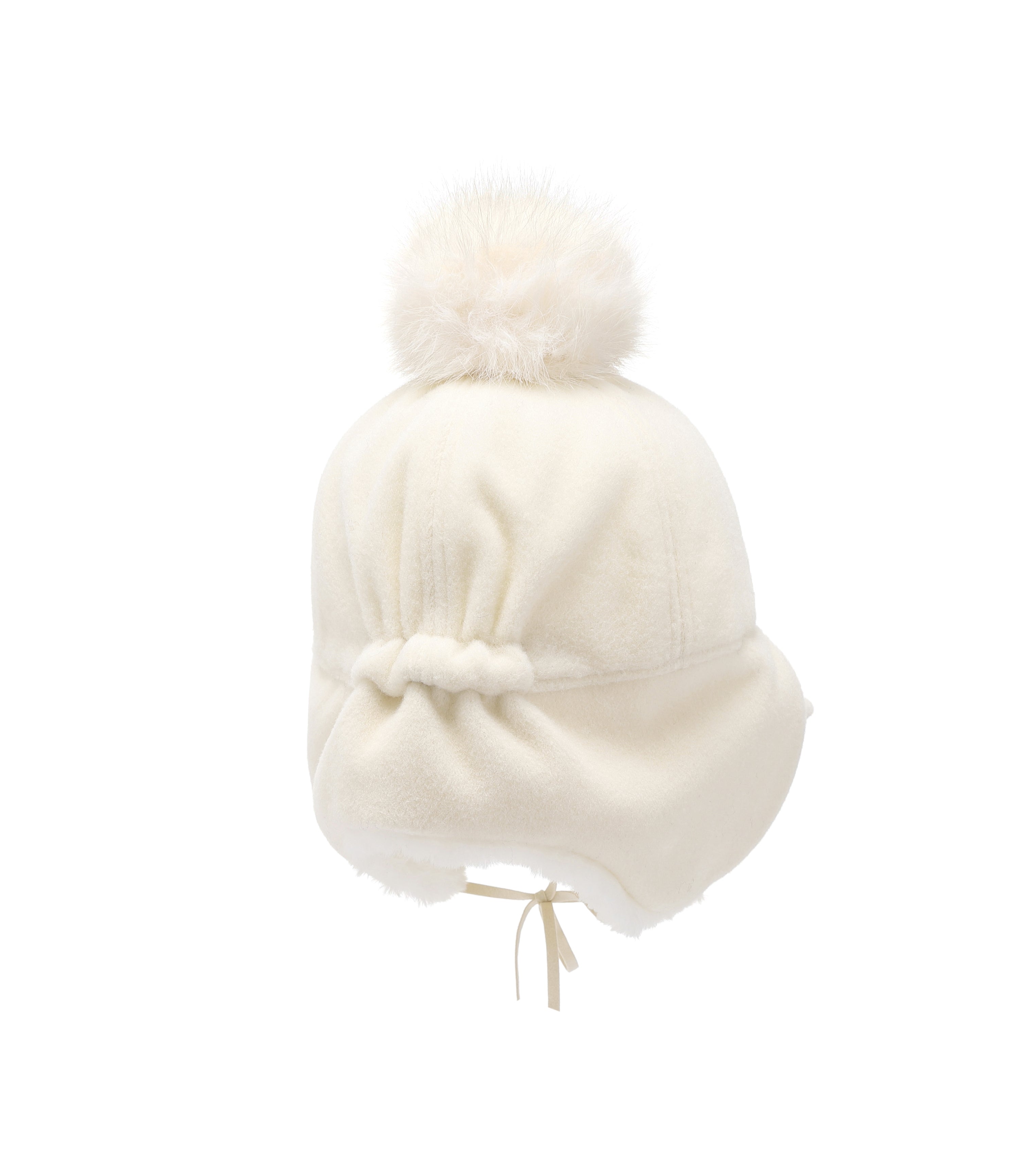 Wool Earflap Pompom Cap<br>IVORY