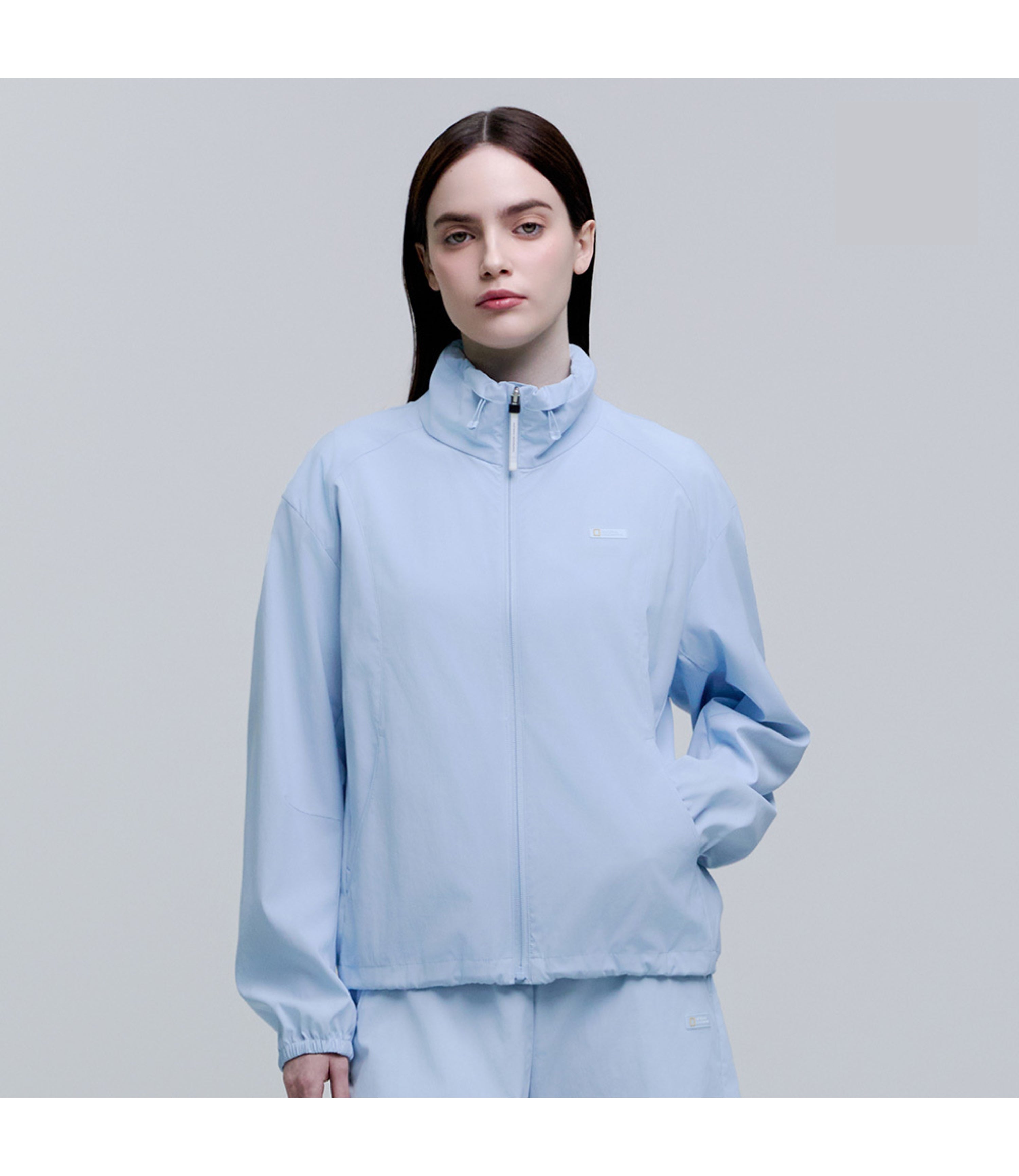 Women's Frozen Cube Stand Neck Windbreaker<br>L/BLUE