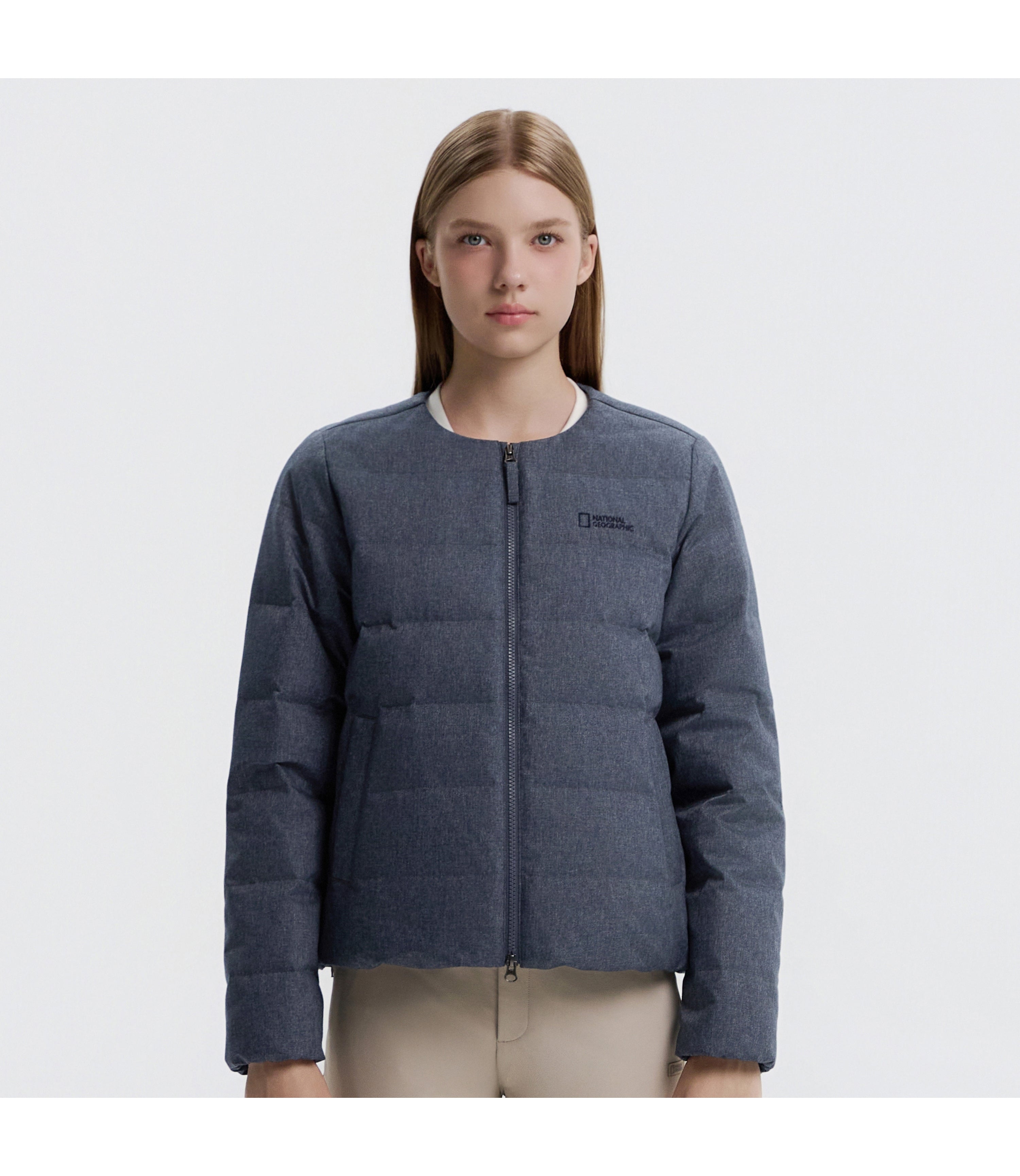 Women's HERON U-Neck Light Down Jumper (Denim)<br>INDIGO