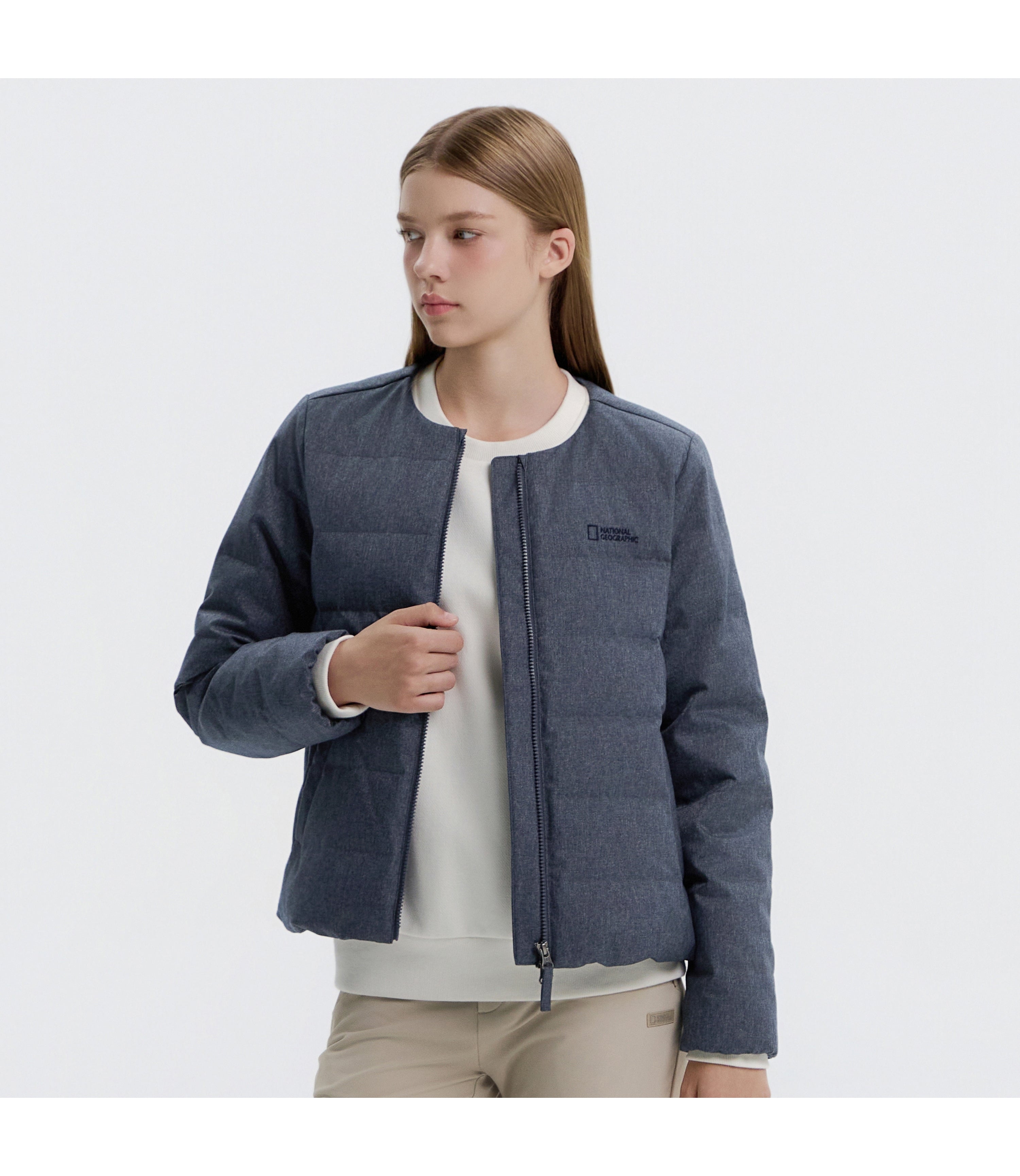 Women's HERON U-Neck Light Down Jumper (Denim)<br>INDIGO