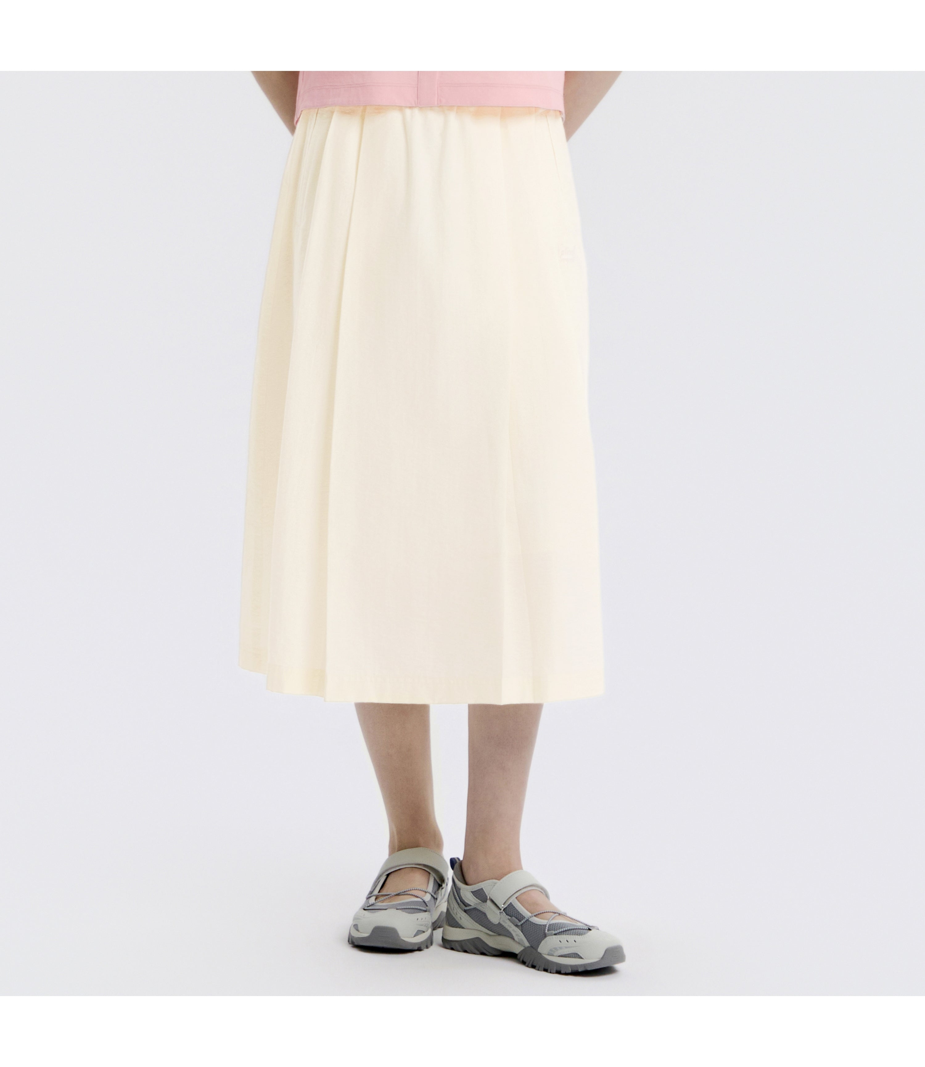 Women's Cotton A-Line Pleated Skirt<br>IVORY