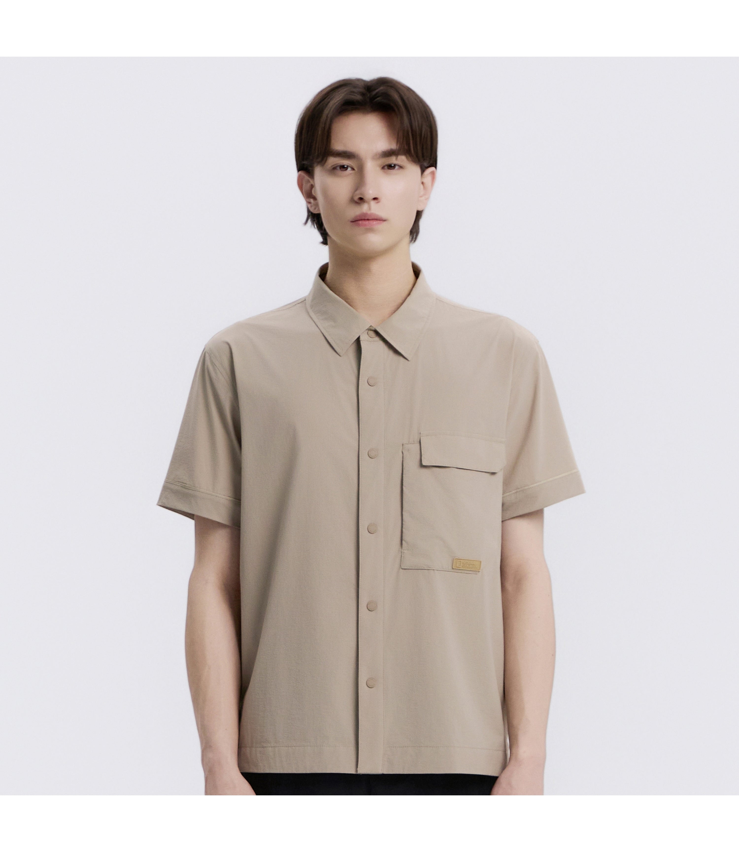 Men's Air Seersucker Short Sleeve Shirt<br>OAK BEIGE