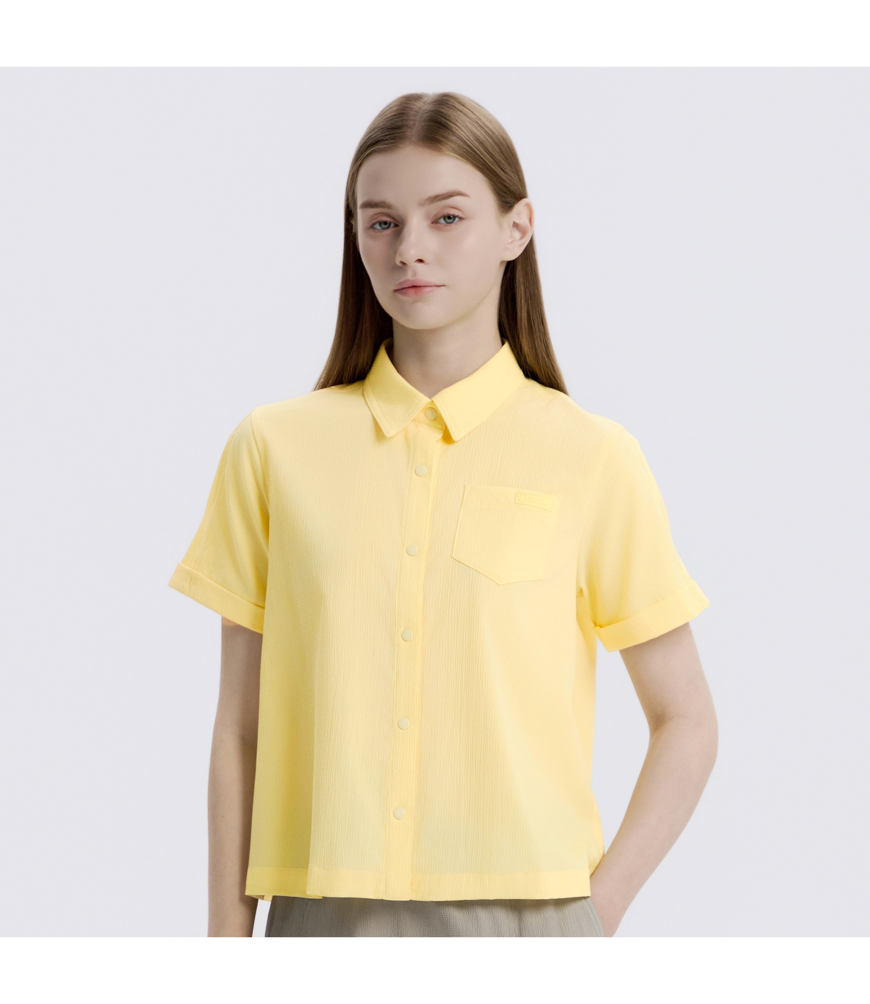 Women's Air Seersucker Semi-Overfit Short Sleeve Shirt<br>PALE YELLOW