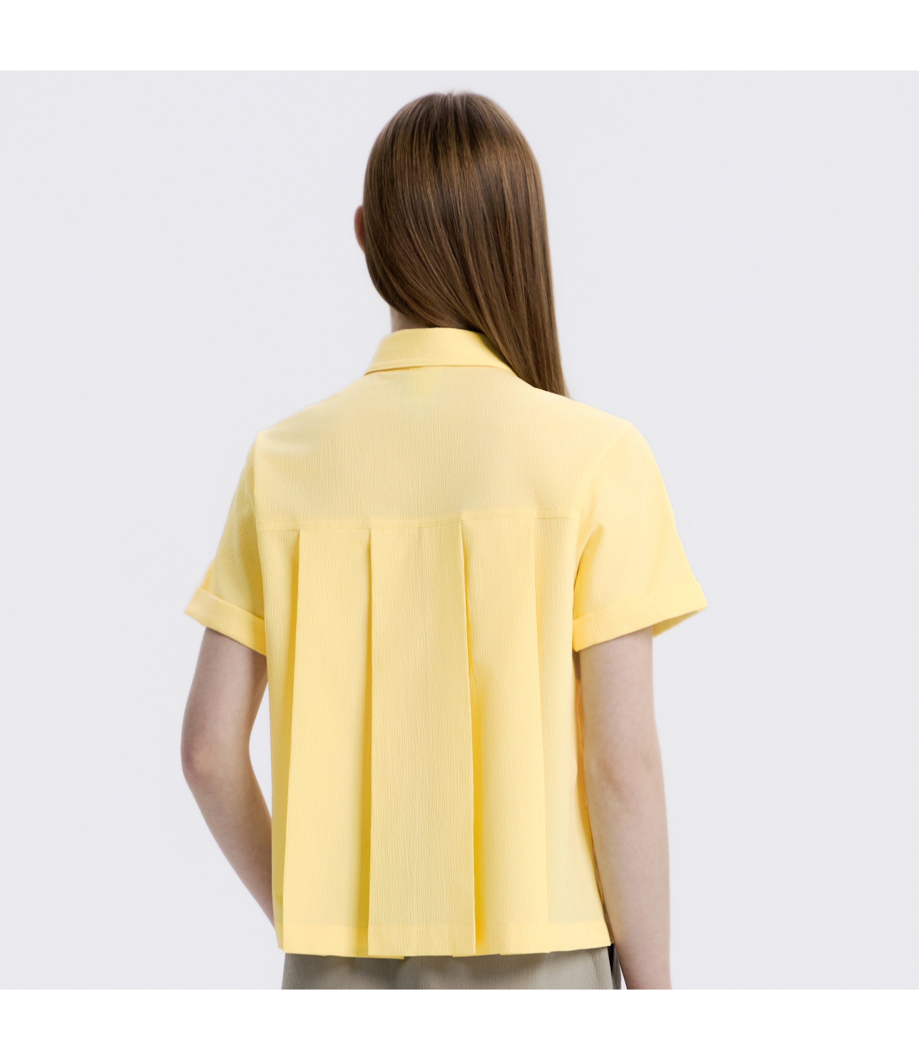 Women's Air Seersucker Semi-Overfit Short Sleeve Shirt<br>PALE YELLOW