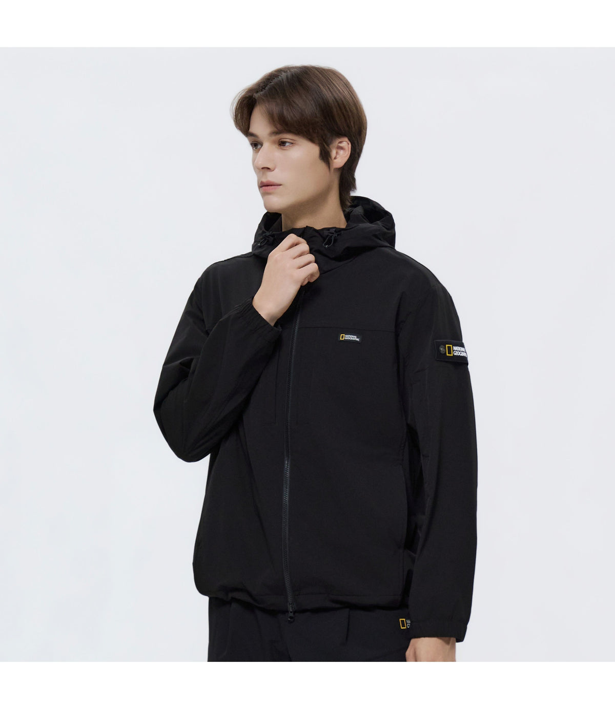 Unisex ARCHELON Woven Stretch Semi-Overfit Hooded Full Zip-Up<br>BLACK