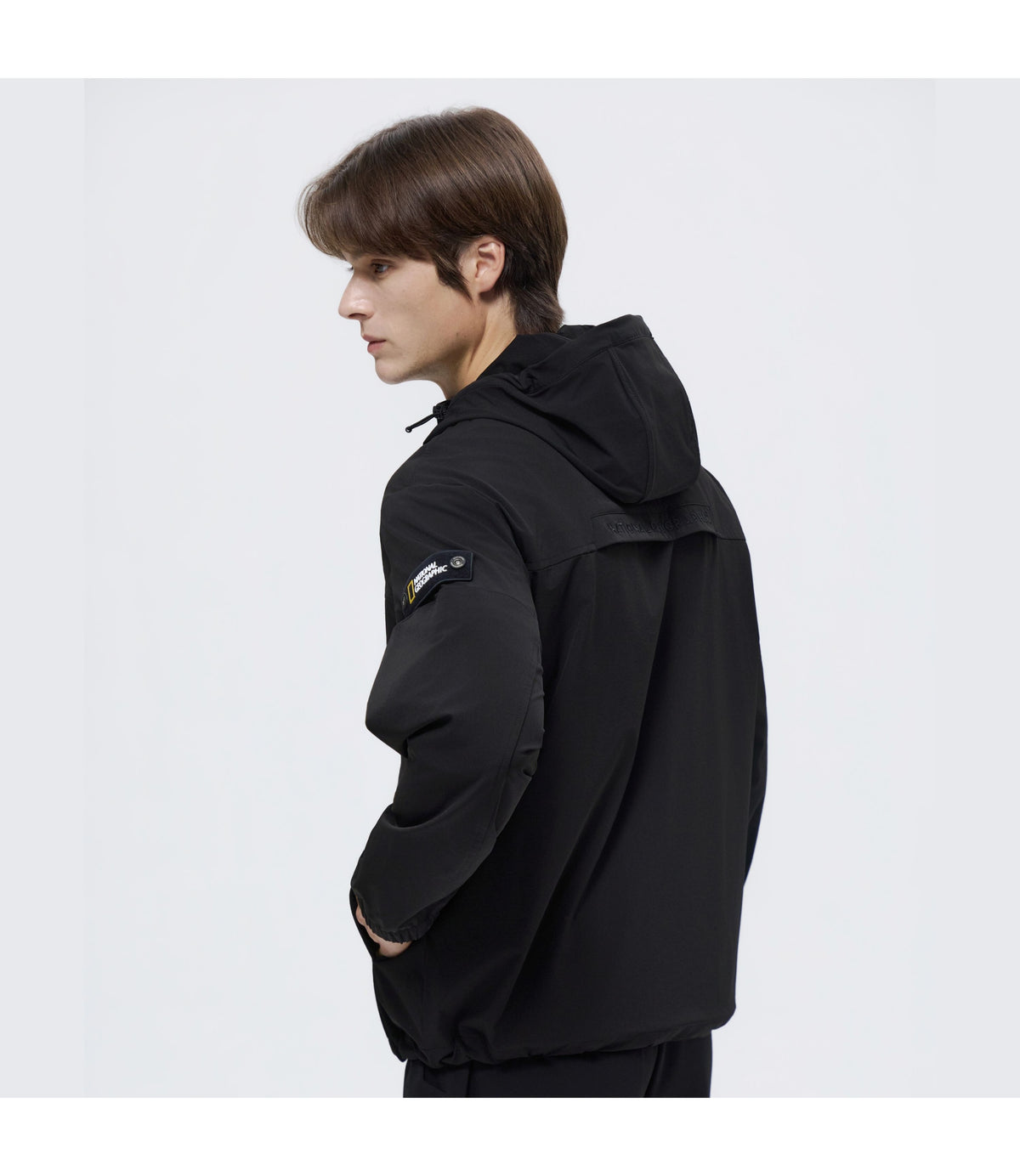 Unisex ARCHELON Woven Stretch Semi-Overfit Hooded Full Zip-Up<br>BLACK