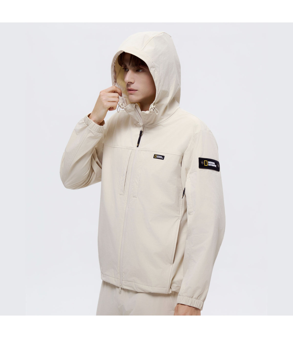 Unisex ARCHELON Woven Stretch Semi-Overfit Hooded Full Zip-Up<br>SILVER BIRCH