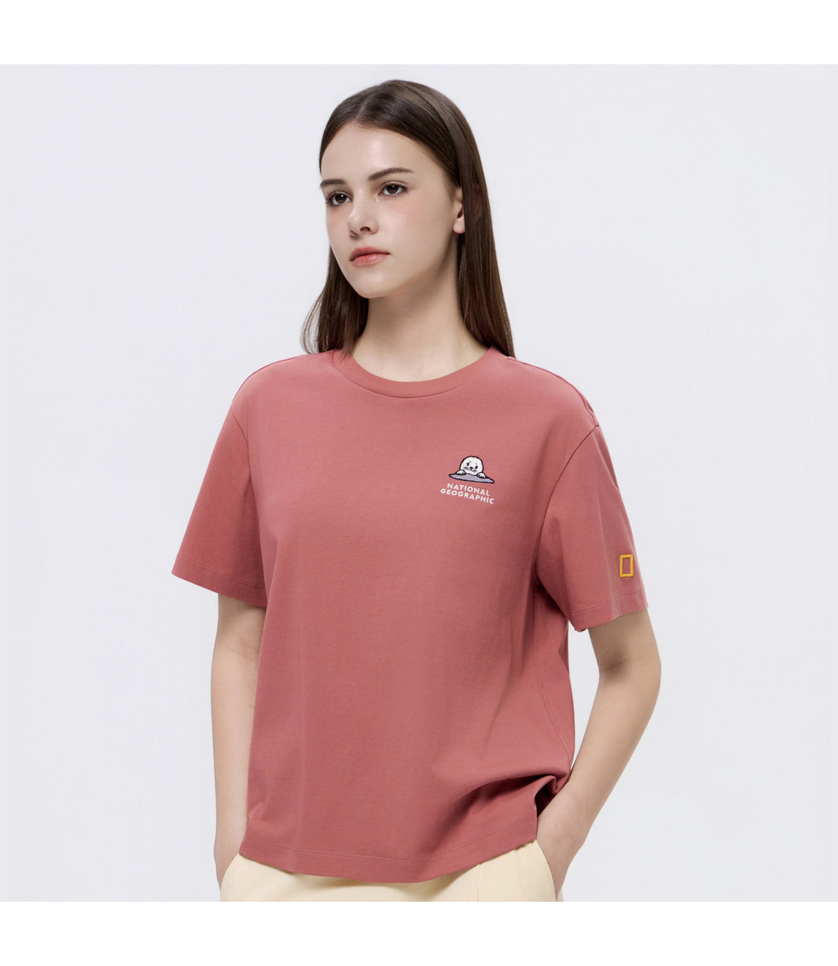 Women's Animal Graphic Point Short Sleeve T-Shirt<br>SOFT ROSE