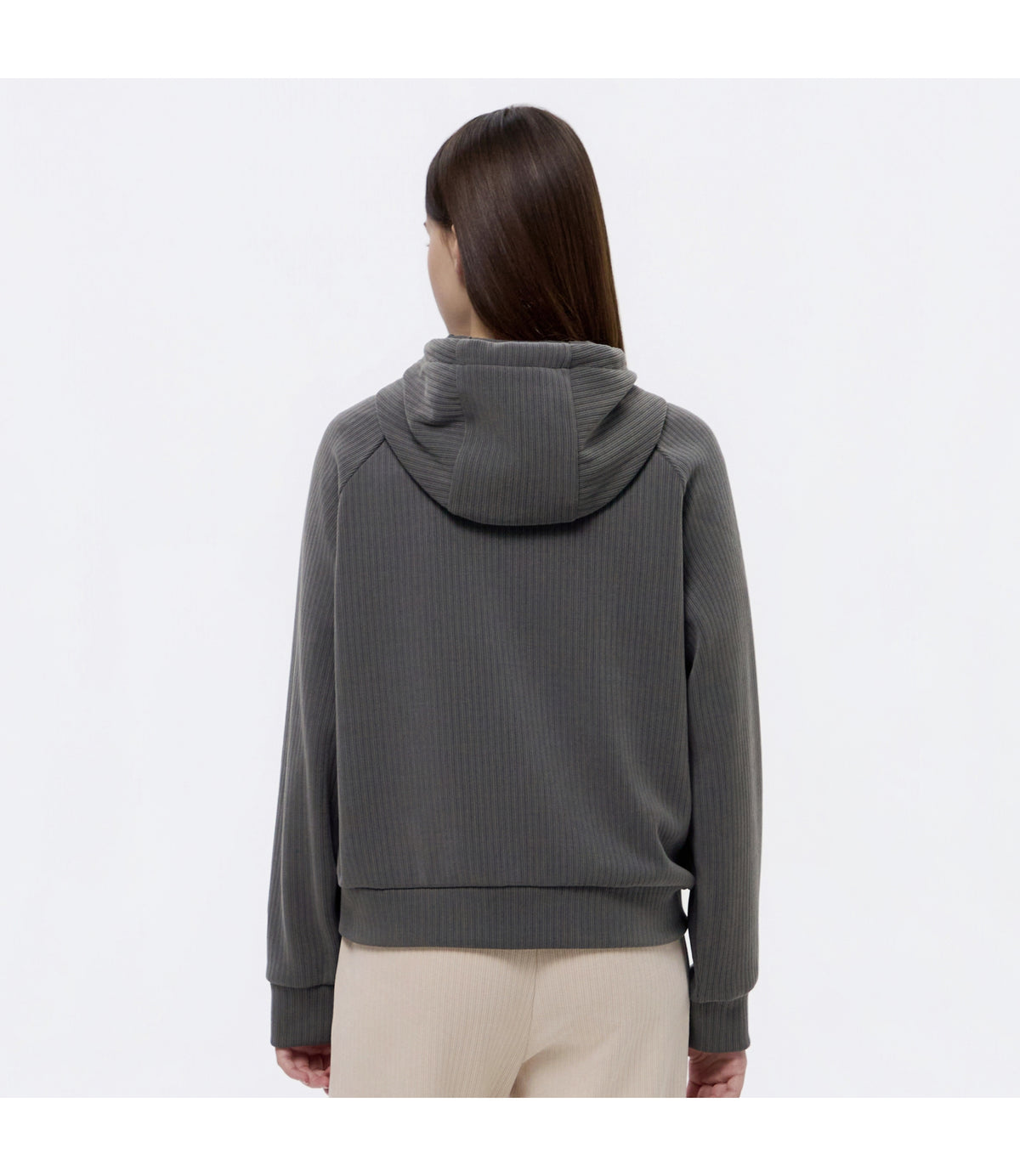Women's Fabric-Mix Zip-Up Hoodie<br>IRON GREY