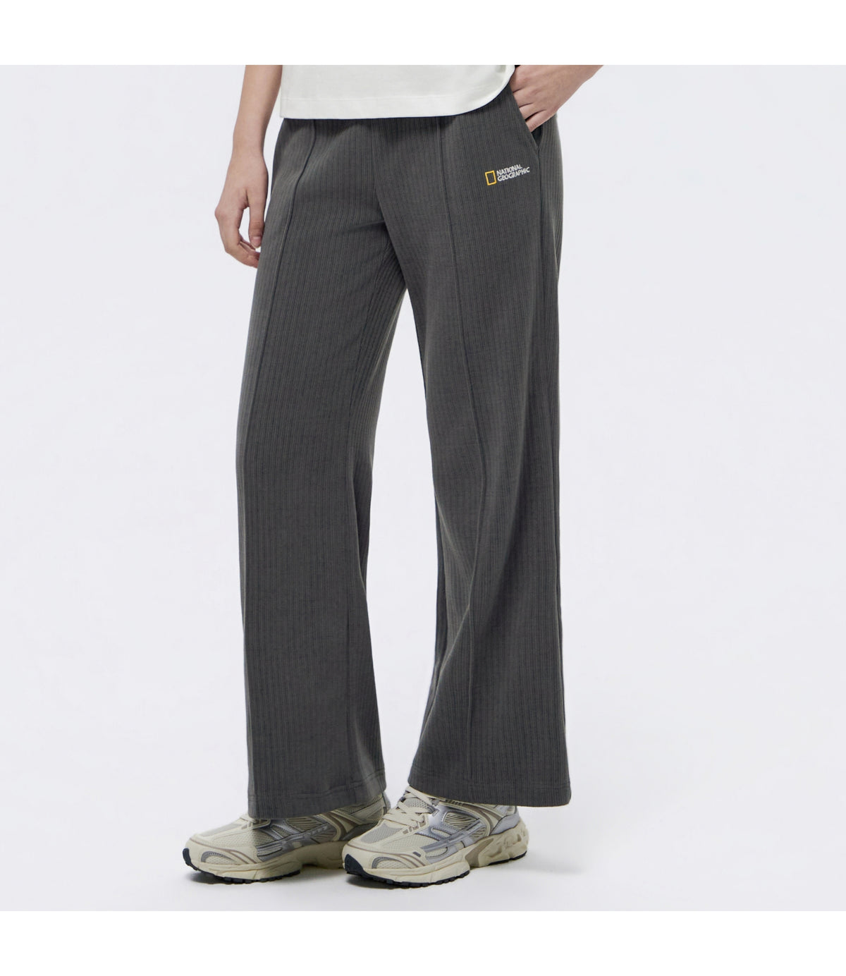 Women's Fabric-Mix Regular Fit Bootcut Pants<br>IRON GREY